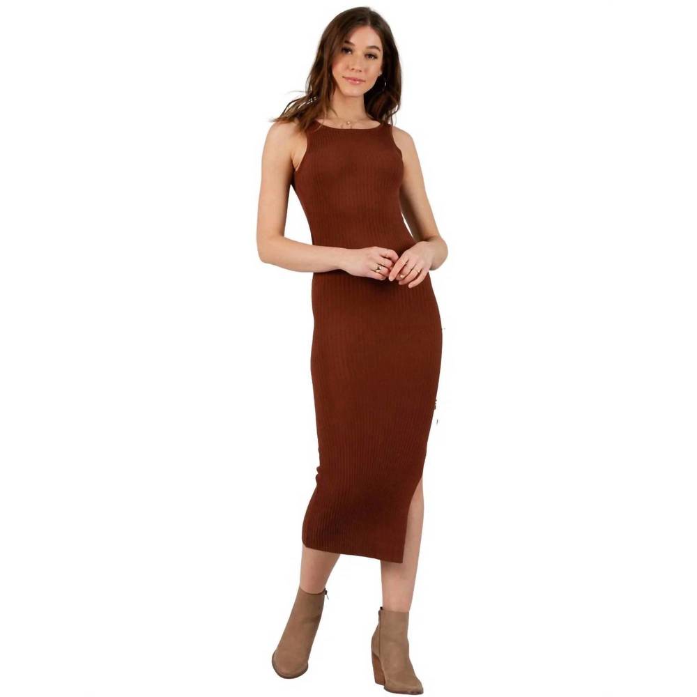 NEW LUCCA amaryllis ribbed knit midi dress in sienna